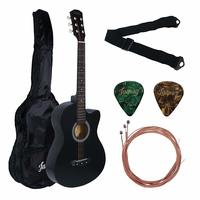Renewed) Juarez Acoustic Guitar, 38 Inch Cutaway, 38CMB with Bag, Strings, Pick and Strap, Matte Black