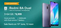 Redmi 8A Dual 3GB 64GB :- Sale on 15th June 12PM