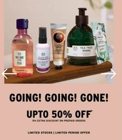 The Body Shop Upto 50% off + Extra 5% Discount on Prepaid payment