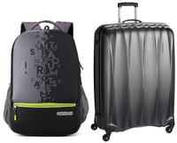 [ Prime ] American Tourister 32 Ltrs Black Casual Backpack + Polycarbonate 68 cms Gun Metal Hardsided Suitcase