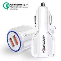 Poweramp Premium Dual Port Rapid Car Charger (Qualcomm Certified) with Quick Charge 3.0 6Amp (Cable not Included)(Black)(2 USB)

