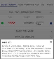 Jio recharge + Hotstar VIP + Disney premiuin subscription