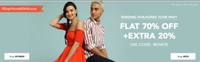 Flat 70% Off + Extra 20% on men's And Women's Apparel