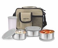 Milton Steel Combi Lunch Box with Tumbler, 4-Pieces, Beige