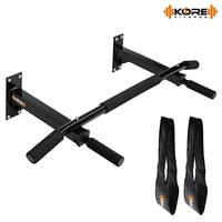 Kore K-WM Wall Mounting Chin Up Bar with Solid One Piece Construction Bar and Ab Straps Fitness Combo