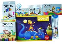 DOMS DRAWING BOOK + 1 ERSABLE PLASTIC CRAYONS (12 SHADES) + 1 OIL PASTEL (12 SHADES) + 1 WATER COLOUR PENS (12 SHADES) + 1 COLOUR PENCIL (12 SHADES) + 1 MY 1st PENCIL KIT + 1 WAX CRAYONS (12 SHADES) + 1 NEON ERASOR
