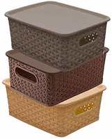 Kuber Industries Plastic 3 Pieces Small Size Multipurpose Solitaire Storage Basket with Lid (Multi)(Size:25x19x10.5cm)-CTLTC010898


