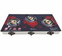 Online Surya Fast Piezo Auto Ignition Heavy Brass 3 Burner Gas Stove - Blue Flame - Toughened Glass Cook Top - Stainless Steel Frameby Online