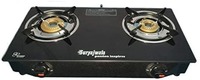 Suryajwala Steel Toughened Glass Top 2 Burner Manual Gas Stove, Black (300 Days Warranty Doorstep Service)