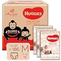 Huggies Premium Soft Pants, Sumo Monthly Box Pack Diapers, Medium Size, 186 Count