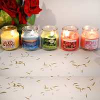 Collectible India Set Of 5 Highly Scented Fragrance Wax Jar Candle Holder (Pack Of 5 Sandalwood, Ocean Breeze, Green Apple, Strawberry & Rose) Candle