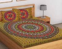 SheetKart Elephant Mandala 144 TC 100% Cotton Double King Size Bedsheet with 2 Pillow Covers, Yellow

