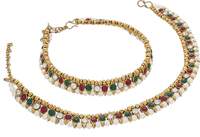 Charms Red & Green Stone with Pearl Alloy Anklet for Women & Girls
