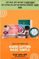 The Body Shop Rakshabandhan Offer Flat 20% Off On All Gifts + Buy 2 Get 50% Off + Extra 5% Discount on Prepaid Payment