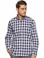 John Players Men's Solid Slim Fit Cotton Casual Shirt (JCMWSHS180056_Blue_39)