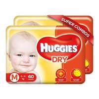 40% Off : Huggies New Dry Medium Size Diapers Combo Pack of 2, 60 Counts Per Pack (120 Counts) Rs.948