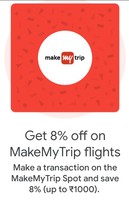 8% Off in Make My Trip Flights |Google Pay New Offers 