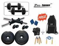 deal ::Protoner 10kg Adjustable Dumbbells, String Bag, sweat bands, hand gripper, skipping rope and pair of gloves