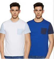 Amazon Brand - Symbol Men's Solid Regular Fit T-Shirt (SS19MNTAG02PO2C_ White + Blue L)