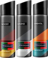 Peter England Fresh Fragrance Woody, Legend, Oriental Combo Deodorant Spray - For Men  (450 ml, Pack of 3)