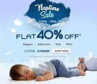 FirstCry: NapTime Sale (12PM-3PM) Flat 40% OFF on Diapers,Bath & Skin Care,Toys & More
