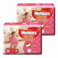 50% Off : Huggies Ultra Soft Pants Diapers for Girls, Medium (Pack of 30) AT 300