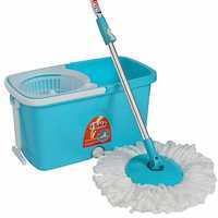 Gala Popular Spin Mop – With easy wheels, long handle, microfiber refill and water outlet – in Blue with White

