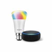 Amazon Echo Dot (Black) bundle with Wipro 9W LED smart color bulb 