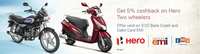 Get 5% cashback up to Rs. 3,000 on Hero two wheelers using ICICI Cards EMI