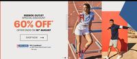 Reebok Special Discount - Get 60% Off on Outlet + Extra 10% HDFC BANK Cards Cashback Offer Ends On 16 August