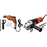 Black & Decker KR554RE 550-Watt 13mm Variable Speed Reversible Hammer Drill Machine + Black & Decker G720R 4-Inch/100mm 820-Watt Angle Grinder