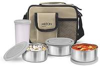 Milton Steel Combi Lunch Box with Tumbler, 4-Pieces, Beige