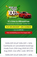 Zoomcar Break Free sale - 100% Off On Booking | Get Flat 50% Discount + 50% Cashback