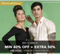 Koovs Min 40% + Extra 50% Off On men's And Women's Apparel