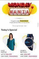 TataCliq Monday Mania 2Pm To 6Pm Upto 75% Off On Fashion + Extra 20% Off ( App ONLY)