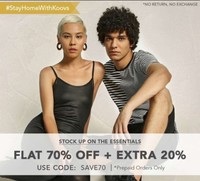 Koovs Flat 70% off + Extra 20% Off On men's And Women's Clothing