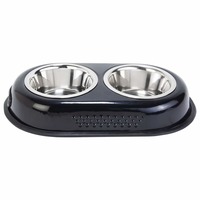 Choostix Dog and Cat Double Diner Box Feeding Bowls with MS Base, Pantone Black, X-Small, 200 ml (200ml X 2)