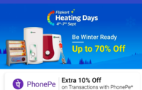 Flipkart Heating Days 4-7 Sep :- Upto 70% off + Extra 10% off with Phonepe