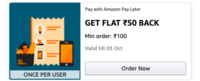 Amazon: Get 50 back on 100 shopping using Amazon pay later