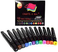 Fabric Markers 12 Pack Dual Tip Fine Permanent Coloring Fabric Pens by Crafts 4 All. Child Safe & Non Toxic For Art Writing on Bags, Shoes, T-shirts & Other Fabric