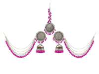 Yellow Chimes German Oxidised Silver Antique Traditional Maang Tikka with Earrings Jewellery Set for Women and Girls