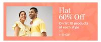Myntra Early Bird Offer Flat 60% Off On Branded Clothing For 10 First Customer 10 Pm To 12Am