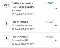 Amazon Error: Get Flat 100 Cashback On LPG Cylinder Booking Using UPI ( 50 First UPI For LPG + 50 Visa Bill Offer)