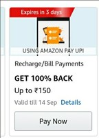 Get 100% Back Up To 150 Using Amazon Pay UPI Recharge/Bill Payment (Select Users)
