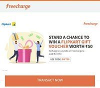 Get 50 Flipkart Voucher on recharge or bill payment of 200 or more on FreeCharge(USER SPECIFIC)