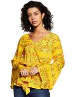 Amazon Brand - Myx Cotton Wrap Top with Bell Sleeves [Medium]

