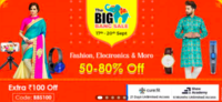 The Big Bang Sale From 17-20 sep Flat 50% to 80% off on Fashion, electronic and more + ₹100 off + Curefit and show academy Subscription free.