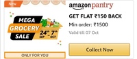 Last Day Amazon Pantry: Get Flat Rs 150 back on Minimum order of Rs 1500 (User Specific) 