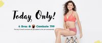 Clovia Today Only Sale- 4 Bras and Comisole at Rs.799 + 3% Extra Off via Coupon