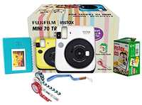 Fujifilm Instax Mini 70 Travel Box Combo Offer (White Camera + Twin Film Pack + Marker + Scrap Book + Neck Strap + Masking Tape)